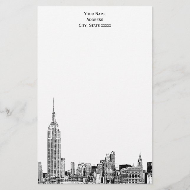 Art Deco NYC Skyline Etched 01 Stationery Brevpapper (Framsida)