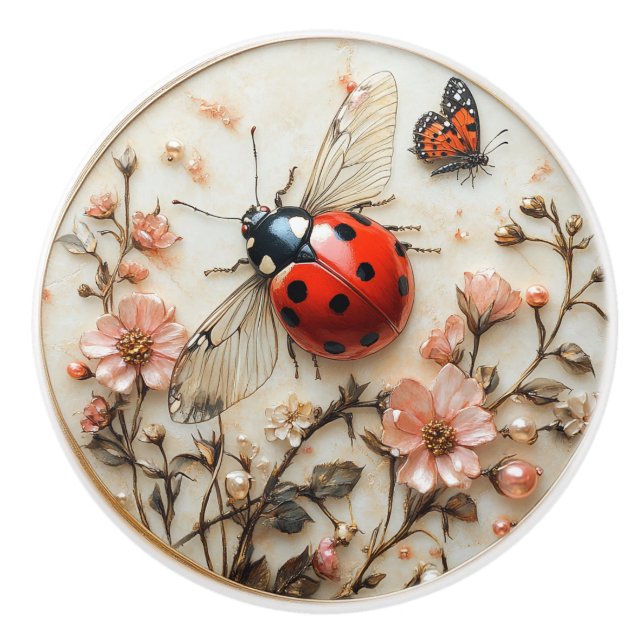 Art Deco Nyckelpiga Blommor Fjäril Knopp (Framsidan)