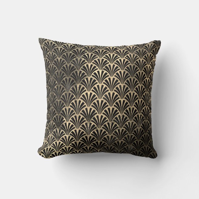 Art Deco Ocean Black Sepia Guld Seashells  Kudde (Framsida)