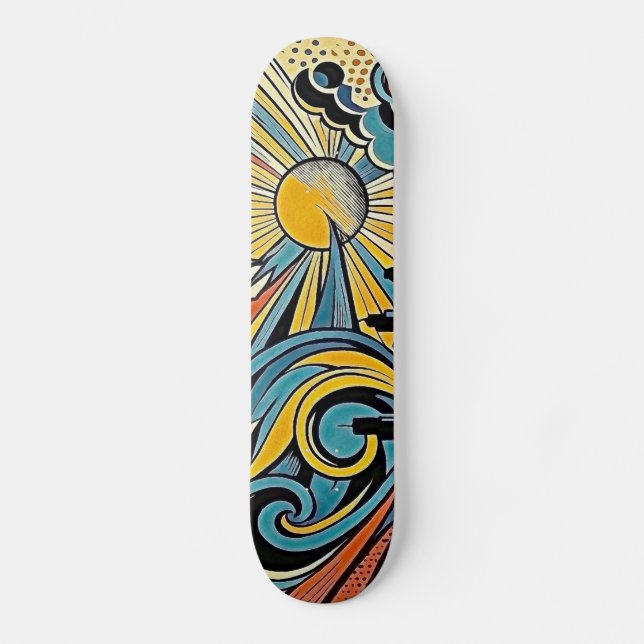 Art Deco Ocean Dreams Mini Skateboard Bräda 18,5 Cm (Framsida)