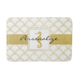 Art Deco Ocean Wave Guld Seahorse Beach House Badrumsmatta