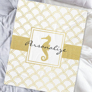 Art Deco Ocean Wave Guld Seahorse Beach House Fleecefilt