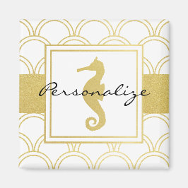 Art Deco Ocean Wave Mönster Guld Glitter Sjöhäst Magnet