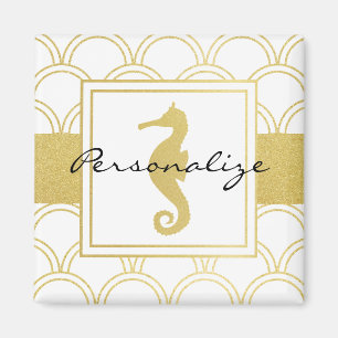 Art Deco Ocean Wave Mönster Guld Glitter Sjöhäst Magnet