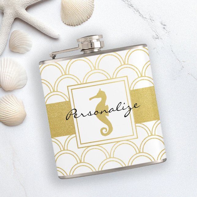 Art Deco Ocean Wave Patten Guld Glitter Seahorse Fickplunta (Skapare uppladdad)