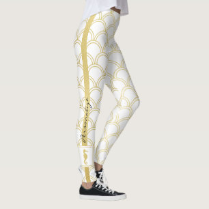 Art Deco Ocean Wave Patten Guld Glitter Seahorse Leggings