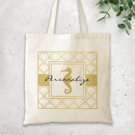 Art Deco Ocean Wave Patten Guld Glitter Seahorse Tygkasse