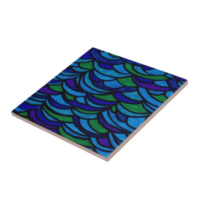Art Deco Oceanen Vågar Kakelplatta (Sidan)