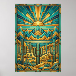 Art Deco-öken solnedgångsaffisch - Geometrisk Sagu Poster