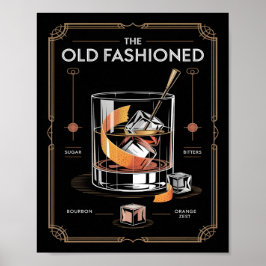 Art Deco Old Fashioned Cocktail-vägg Poster