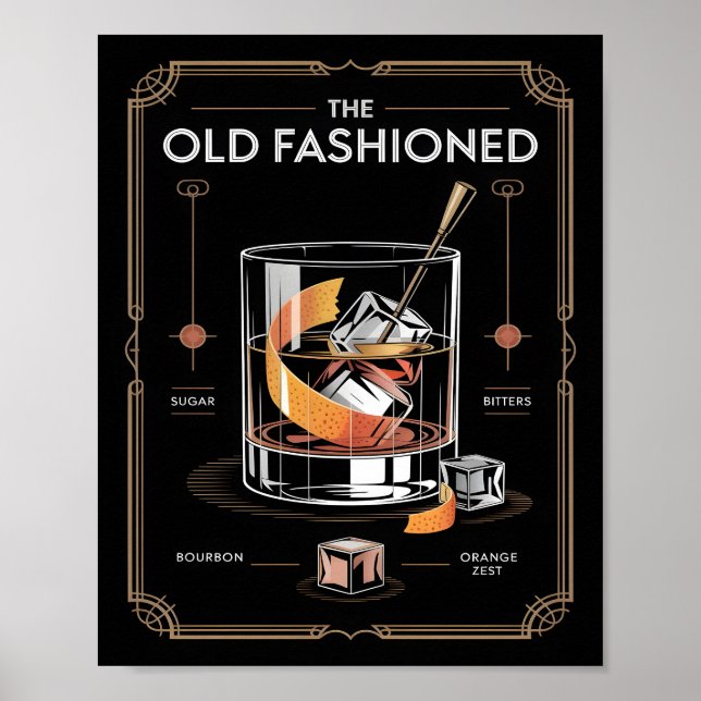 Art Deco Old Fashioned Cocktail-vägg Poster (Framsidan)