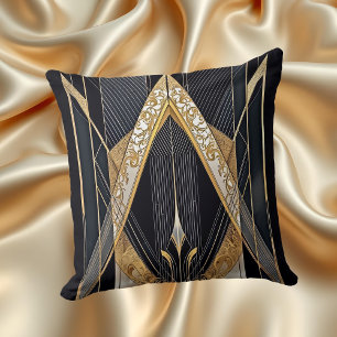 Art Deco Old Guld Black Geometric snöre Design Kudde