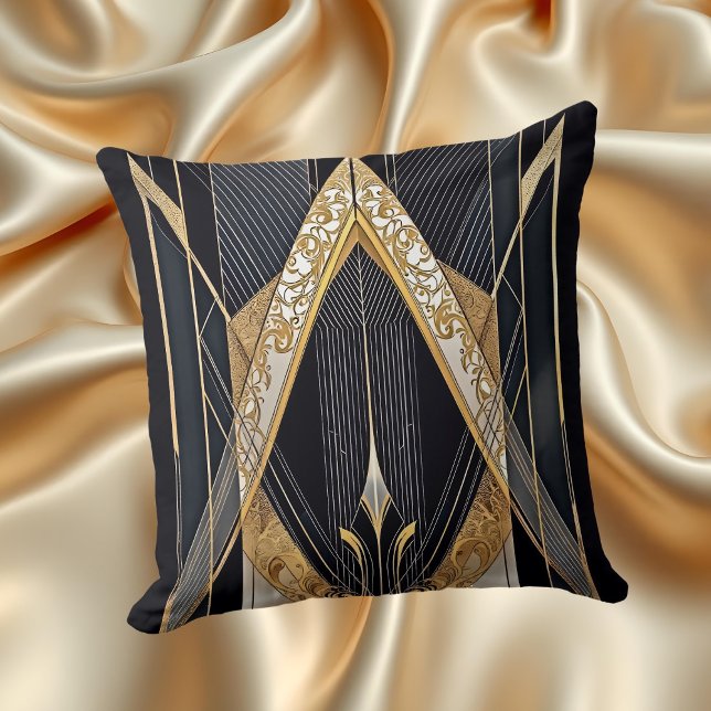 Art Deco Old Guld Black Geometric snöre Design Kudde (Skapare uppladdad)