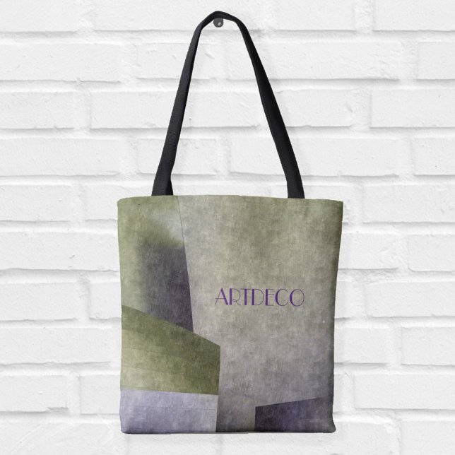 Art Deco Oliv grönt och Lila Abstrakt Tygkasse (Skapare uppladdad)