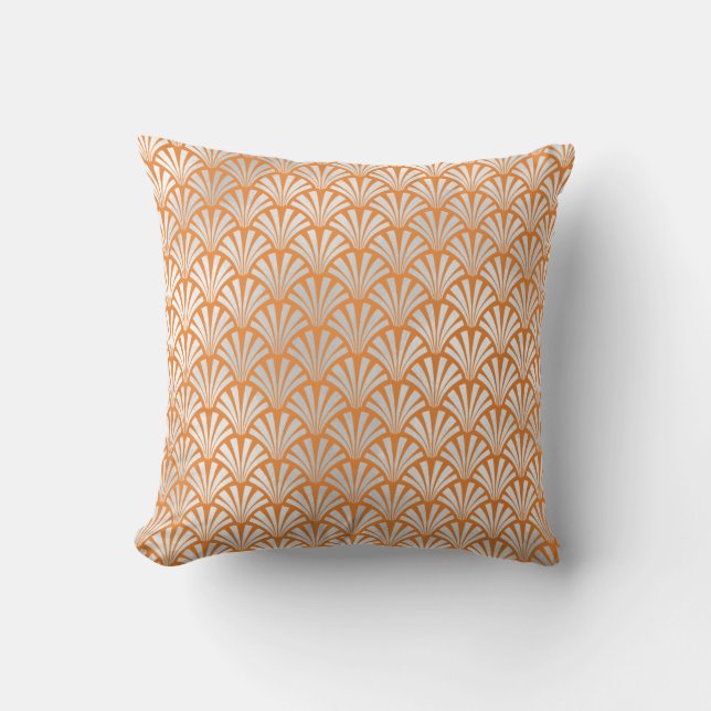 Art Deco Orange Peach Silver Grått Scales Seashell Kudde (Framsida)