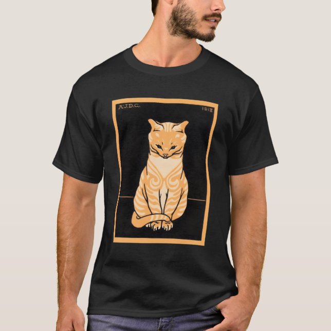Art Deco Orange Tabby katt Art nouveau Clas Sitta T Shirt (Framsida)