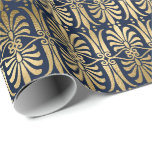 Art Deco Ornament Black Guld Elegant Blue Navy Presentpapper<br><div class="desc">FlorenceK klassisk chic wrap florenceK-design</div>