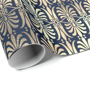 Art Deco Ornament Black Guld Sepia Blue Navy Presentpapper