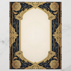 Art Deco Ornate Blommigt Ram Brevhuvud