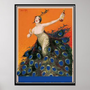 Art Deco påfågel Flicka Vintage Poster