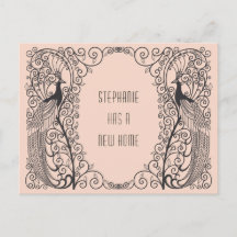 Art Deco Påfågel Ny adress Flytt