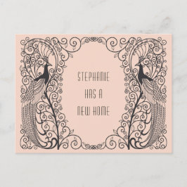 Art Deco Påfågel Ny adress Flytt Meddelande Vykort