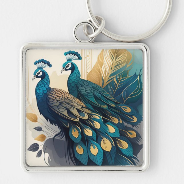 Art Deco Påfågel Nyckelring (Framsidan)