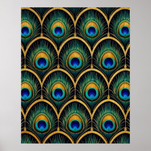 Art Deco Påfågelsfjäder Geometrisk Konst Poster