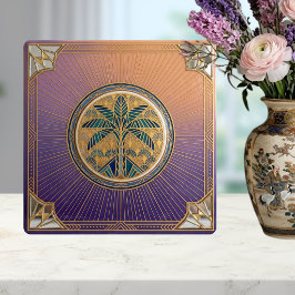 Art Deco Palm Tree Sunrise Gradient Ceramic Tile Kakelplatta