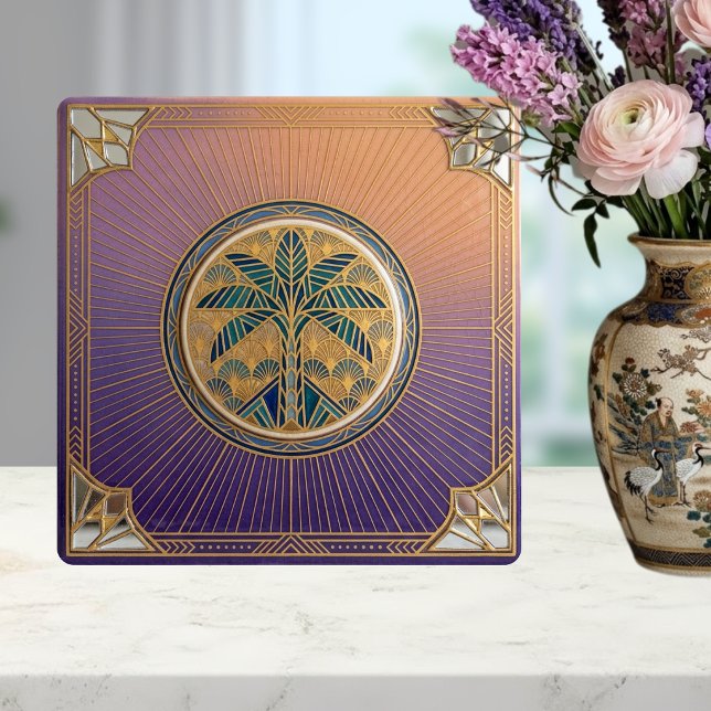 Art Deco Palm Tree Sunrise Gradient Ceramic Tile Kakelplatta (Skapare uppladdad)