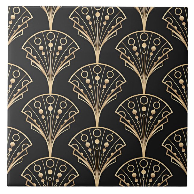 Art Deco Palmette Mönster Kakelplatta (Framsidan)