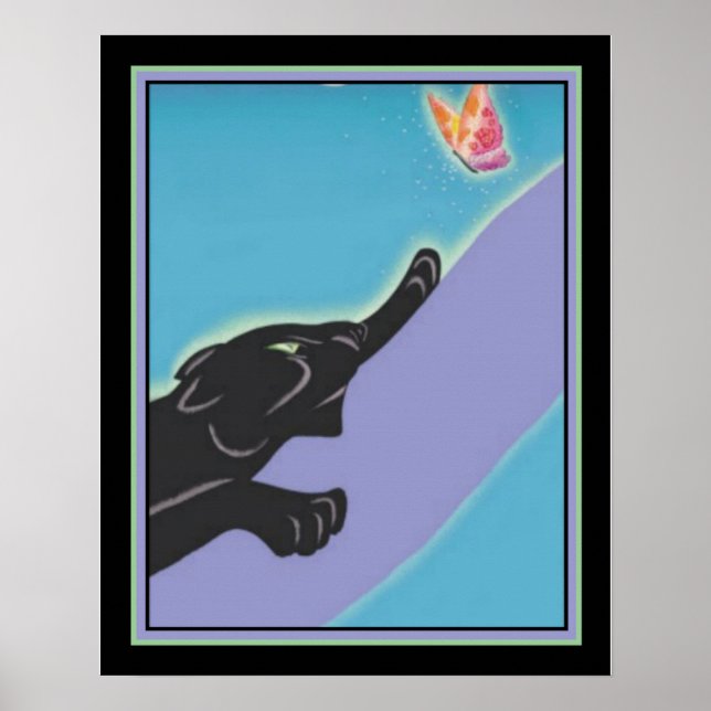 Art Deco "Panther & Butterfly" 16 x 20 Skriv ut Poster (Framsidan)