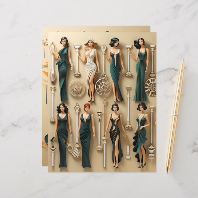 Art Deco-Pappra dockningsbok Papper (Fram/Back In Situ)