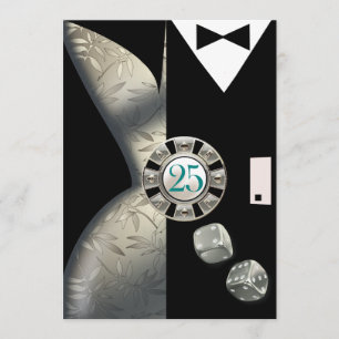Art Deco Par 25-årsjubileum silver Inbjudningar