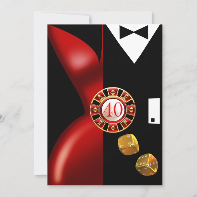 Art Deco Par 40-årsfest | röd svart Inbjudningar (Framsida)