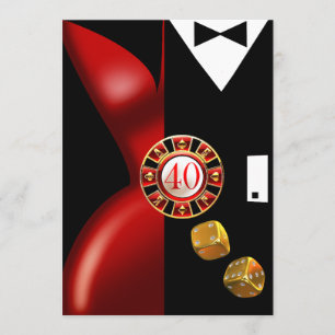 Art Deco Par 40-årsfest röd svart Inbjudningar