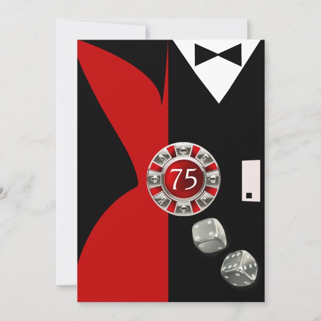 Art Deco Par 75-års födelsedagsfest | röd svart Inbjudningar (Framsida)