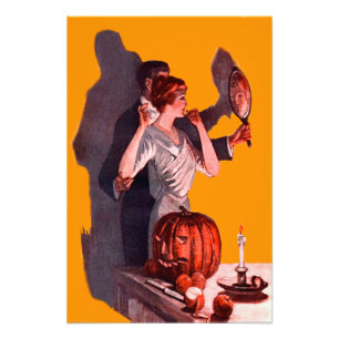 Art Deco Par Spegel Jack O Lantern Pumpa Fototryck