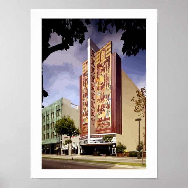 Art Deco Paramount-teaterkontur Oakland-målning Poster (Framsidan)