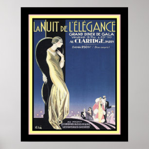 Art Deco Paris Gala "Nattens natt" 16 x 20 Poster