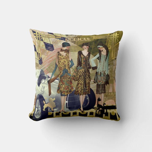 Art Deco Parisian Flappers Dekorativ kudde (Framsida)