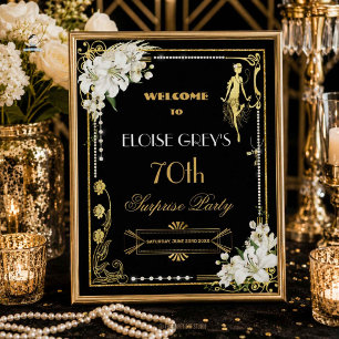 Art Deco Pärlor Vita Blommor Gatsby 20-talet Välko Poster