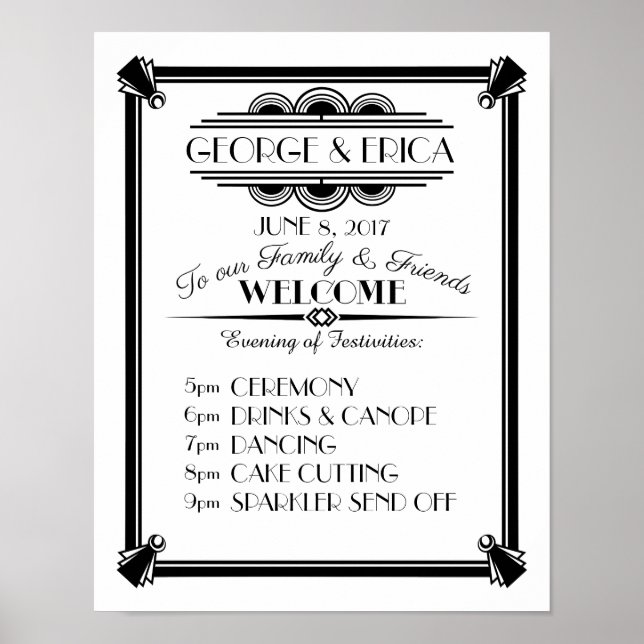 Art Deco-party-dagsplanering, serviceordning Poster (Framsidan)
