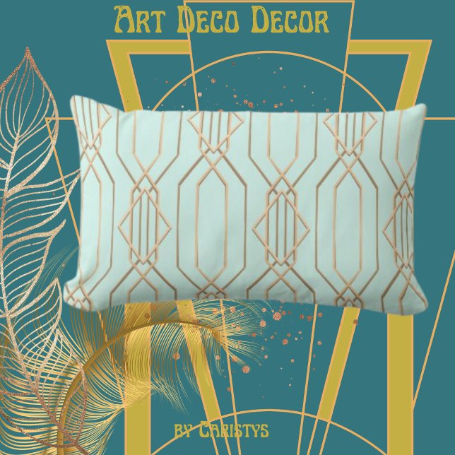Art Deco Pastel Blue & Guld Lumbar Pillow Lumbarkudde (Skapare uppladdad)