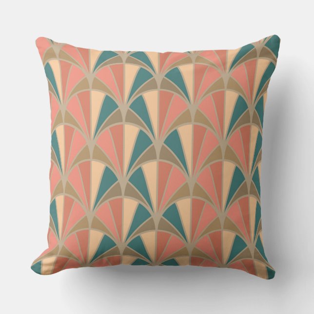 Art Deco Pastellfärgad Fläktmönster Kudde (Framsida)