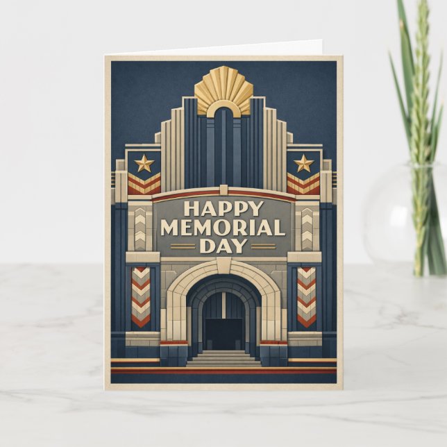 Art Deco Patriotic Architecture Memorial Day Kort (Framsida)