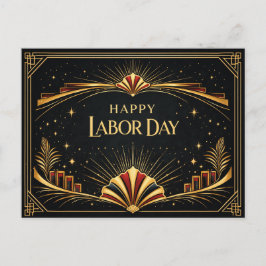 Art Deco Patriotic Gold Tribute Happy Labor Day Helg Vykort