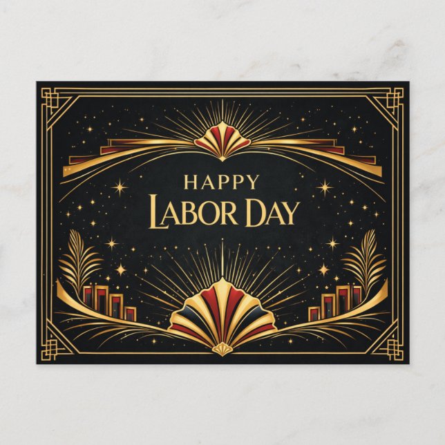 Art Deco Patriotic Gold Tribute Happy Labor Day Helg Vykort (Framsida)