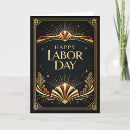 Art Deco Patriotic Gold Tribute Happy Labor Day Kort