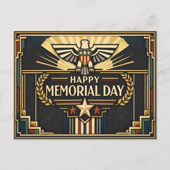 Art Deco Patriotic Memorial Day  Helg Vykort (Framsida)